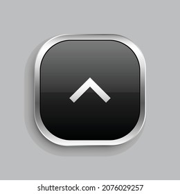 flecha hacia arriba como diseño de icono de línea. Estilo botón brillante rectángulo redondeado aislado en fondo gris. Ilustración del vector