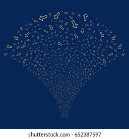 Arrow salute stream. Vector illustration style is flat yellow iconic symbols on a blue background. Object fireworks fountain constructed from random icons.