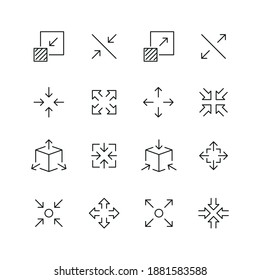 Arrow scaling related icons: thin vector icon set, black and white kit