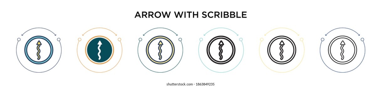 Arrow with scribble icon in filled, thin line, outline and stroke style. Vector illustration of two colored and black arrow with scribble vector icons designs can be used for mobile, ui, web