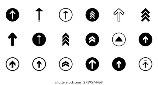 Conjunto de iconos de desplazamiento de flecha hacia arriba, deslice el dedo hacia arriba, agrupe las flechas dirigidas hacia arriba. Deslice hacia arriba los iconos de flecha, flechas modernas hacia arriba, símbolos de navegación de redes sociales, indicadores de interfaz de usuario mínimos, Elementos gráficos de dirección para historias e interfaces