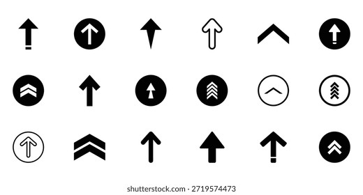 Conjunto de iconos de desplazamiento de flecha hacia arriba, deslice el dedo hacia arriba, agrupe las flechas dirigidas hacia arriba. Deslice hacia arriba los iconos de flecha, flechas modernas hacia arriba, símbolos de navegación de redes sociales, indicadores de interfaz de usuario mínimos, Elementos gráficos de dirección para historias e interfaces