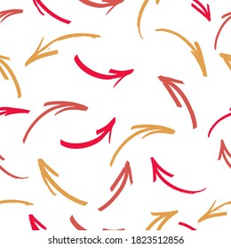 Arrow seamless pattern. Hand drawn doodle wavy and curve pointer elements with swirls.