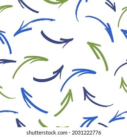 Arrow seamless pattern. Hand drawn doodle wavy and curve pointer elements with swirls.