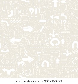 Arrow seamless pattern, neutral tileable background with hand drawn symbols. Vector illustration