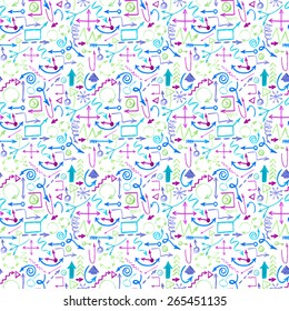 Arrow. Seamless watercolor pattern with different arrows on the white background, aquarelle. Vector illustration. Hand-drawn decorative element. Real watercolor painting