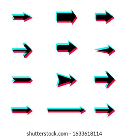 arrow set with 3d glitch effect
