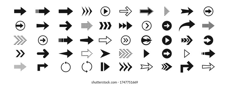 Arrow set 50 isolated icon in flat style.  Digital graphic. Abstract vector illustration