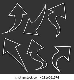 Arrow set. Black curved arrows. Vector illustration isolated on black background