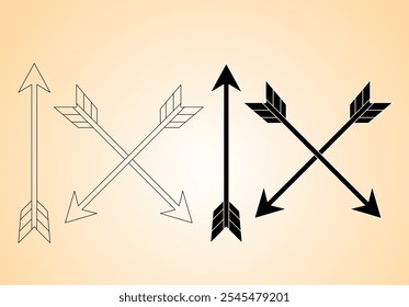 arrow set, black and white crossed arrows in green gradient background. outline silhouette arrow icon