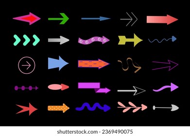 Arrow set in cartoon design. Illustration features a unique shape and vibrant colors of arrow, making it a versatile choice for diverse creative projects. Vector illustration.