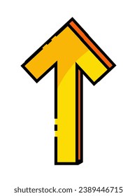 Arrow of set in cartoon style. This image with 3D yellow arrow creates a sense of forward movement and direction within the composition. Vector illustration.