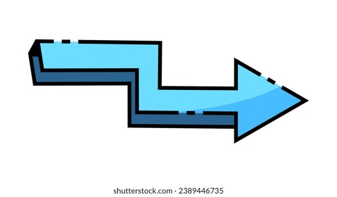 Flecha de conjunto en estilo de caricatura. Esta ilustración cautivadora muestra una flecha azul 3D, artísticamente diseñada para proporcionar una dirección y profundidad claras a la composición visual. Ilustración vectorial.