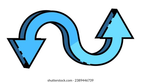 Arrow of set in cartoon style. This mesmerizing illustration feature a vivid, curve 3D blue arrow that create a striking and precise visual effect. Vector illustration.