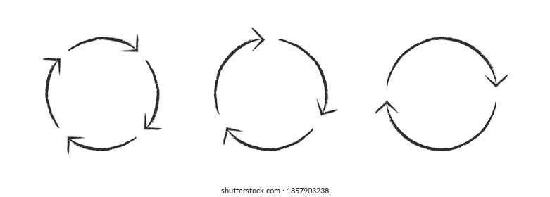 Arrow set circle reverse vector grunge shape, round arrows circular grungy cycle collection illustration.