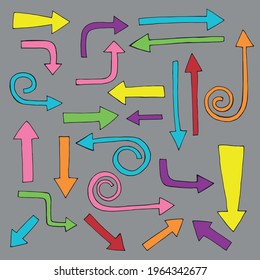Arrow Set - A set of arrow designs in different styles. Each element is grouped for easy editing. Colors are global swatches. Vector illustration. Isolated. Coloring pages for adults and children.