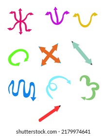 Arrow set. Different arrow icon collection vector illustration isolated on white background. Simple irregular designs for logo, sticker.