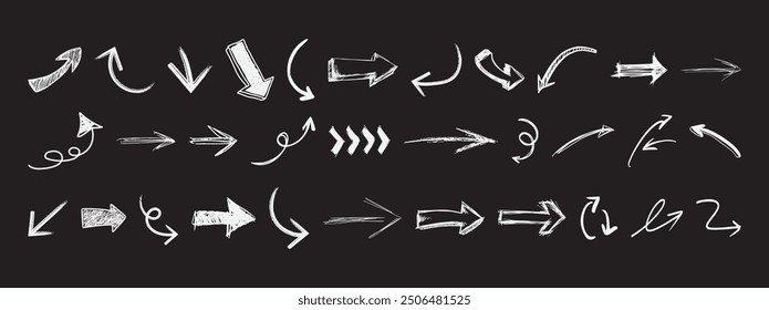 Conjunto de flechas Doodle Dibujo a mano Diseño de Vector Negro Blanco 
