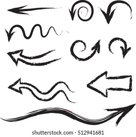 Arrow set. Doodle hand drawn design elements set. Web line art 