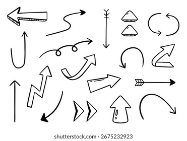 Conjunto de flechas doodle sobre fondo blanco. Ilustración vectorial