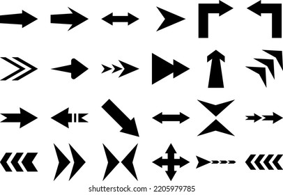 Arrow set Glyphs. Arrow icon collection. Set different arrows or web designs. Flat style arrow isolated on a white background - stock vector.