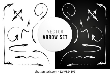 Arrow set hand brushed. Brush ink сalligraphy. Vector illustration for print, banner, user interface and applications. Cursor black and white collection. Artistic style symbol pack.