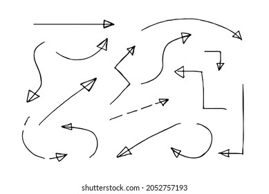 Arrow set. Hand-drawn vector black arrows isolated on white background.