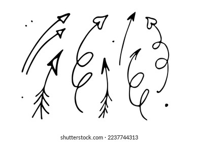 Arrow set. Hand-drawn vector curved arrows. Arrow collection. Arrows are curved and straight lines. Doodle Sketch vector illustration isolated on white background