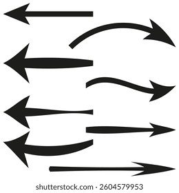 Arrow set icon. Black and white arrows. Vector direction shapes. Simple navigation design.