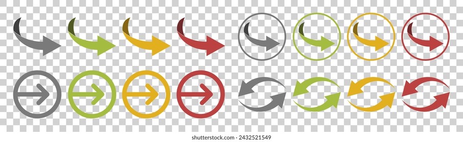 Arrow set icon. Colored arrow symbols. Isolated vector graphic elements with arrows.