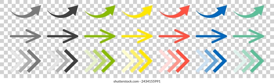 Icono de conjunto de flechas Símbolos de flecha de color. Elementos gráficos vectoriales aislados con flechas.