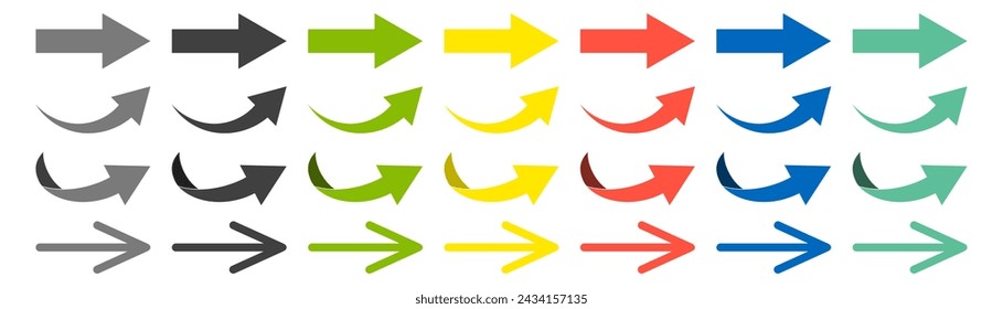 Arrow set icon. Colored arrow symbols. Isolated vector graphic elements with arrows.