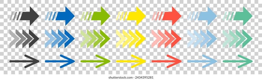 Arrow set icon. Colored arrow symbols. Isolated vector graphic elements with arrows.