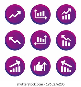 Arrow set. Arrow icon rising upwards and isolated against round background in blue, pink color. vector icon arrow