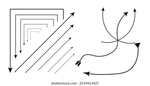 Vector de signo de icono de conjunto de flecha. Análisis de trading de criptomonedas, acciones y divisas.