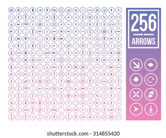 Arrow set icon. Simple circle shape internet button on gray background. This vector illustration web design elements saved 256 eps