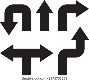 Arrow set icon symbol black on white silhouette. Vector icons.