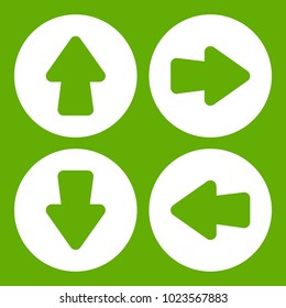 Arrow set icon white isolated on green background. Vector illustration
