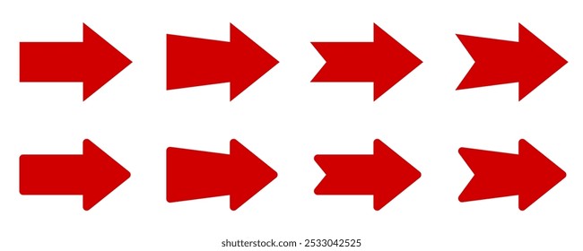 Arrow set icons, different voluminous arrow right isolated
