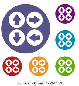 Arrow set icons set in flat circle red, blue and green color for web