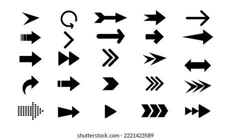 Iconos de conjunto de flechas. Icono moderno de flecha negra. ilustración vectorial
