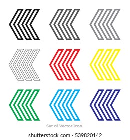 Arrow Set icons with nine Color Variations of flat style. Vector illustration.