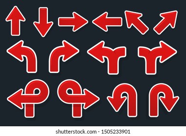 Arrow set. For indicating the location of the red arrow pointing up, down, left and right.