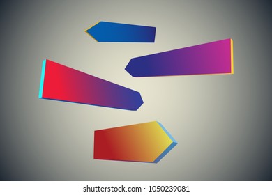 Arrow set multicolor on gradient background. Vector illustration. Road sign collection mesh colored. Creative design template. Blue, red, orange, purple, yellow colors.
