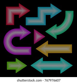 Arrow set, neon effect, vector illustration graphic