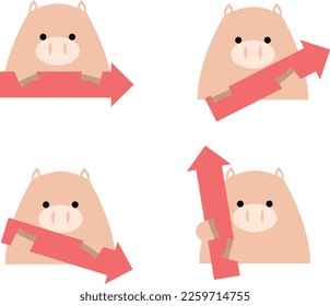 Arrow set pointing in 4 directions of a cute pig.
Illustration of a cute animal holding an arrow.