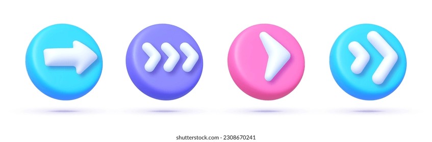 Arrow set in realistic style on white background. Digital illustration. Vector illustration isolated