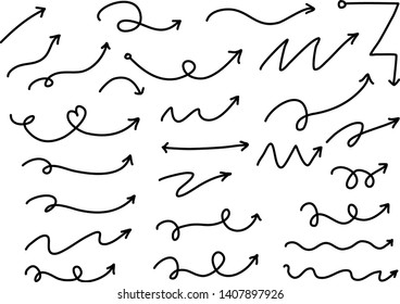Arrow set with sketch rough black icons. Hand drawn strokes.