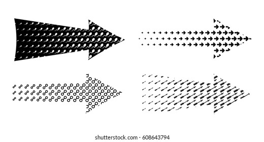 Arrow set textured. Various symbols arrow collection. Creative set of 4 black detailed arrows.