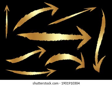 Arrow set vector gold curve line up  button icon set interface symbol for app, web and music digital illustration design. Golden Arrows Application isolated flat sign collection on black background
